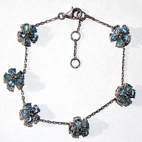 Jewelry - Sterling Silver Aquamarine Citrine Floral Bracelet 8 Inches